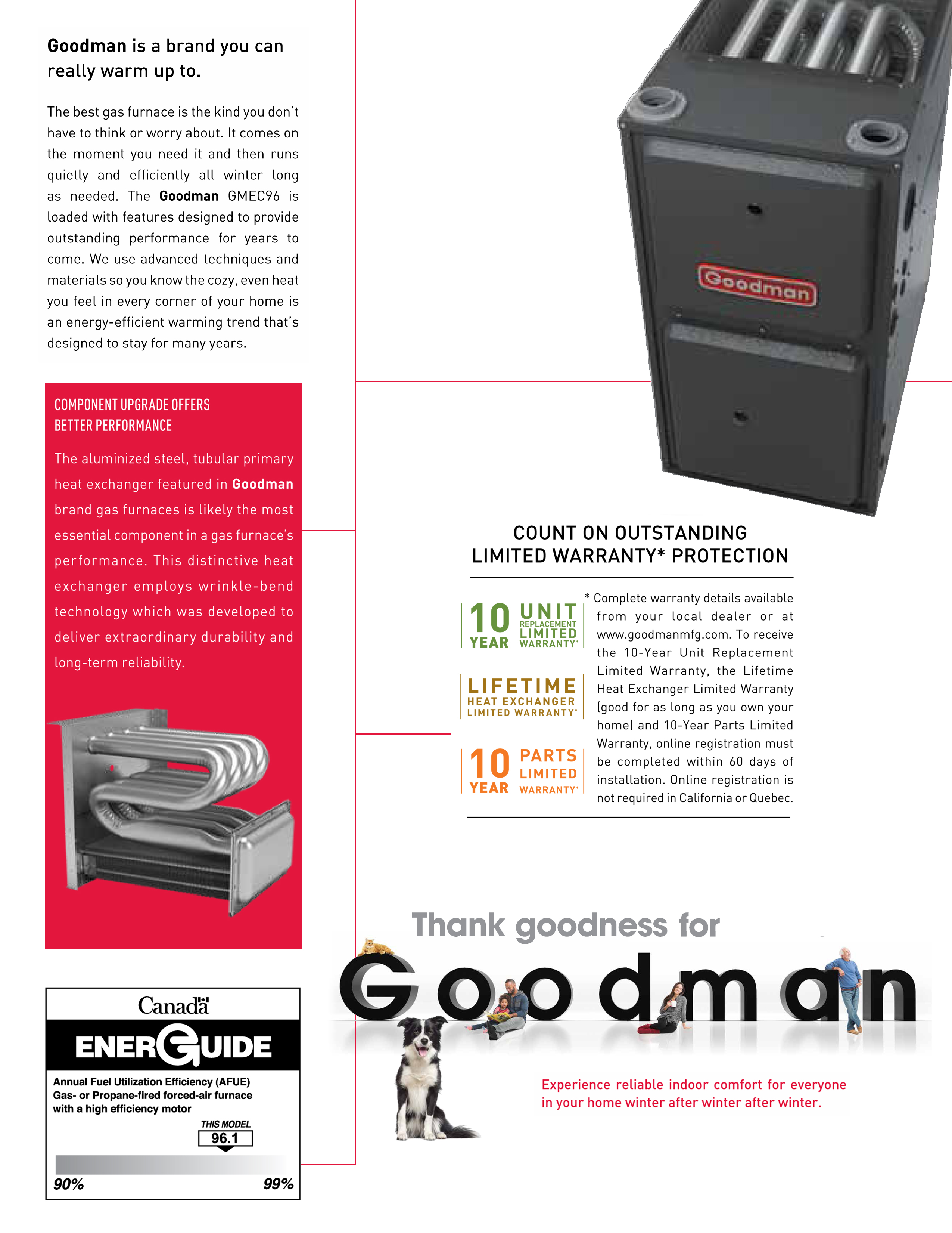 Goodman 96% Two Stage 80K BTU Gas Furnace, GMEC960803BN (T)